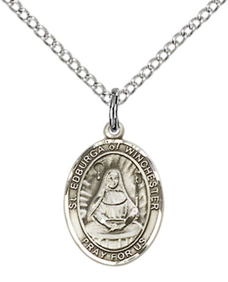 STERLING SILVER ST EDBURGA OF WINCHESTER PENDANT WITH CHAIN - 1/2" x 1/4"