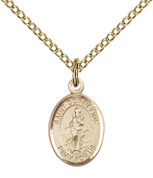 14KT GOLD FILLED ST CORNELIUS PENDANT WITH CHAIN - 1/2" x 1/4"