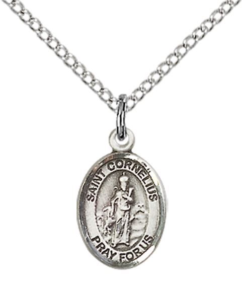 STERLING SILVER ST CORNELIUS PENDANT WITH CHAIN - 1/2" x 1/4"