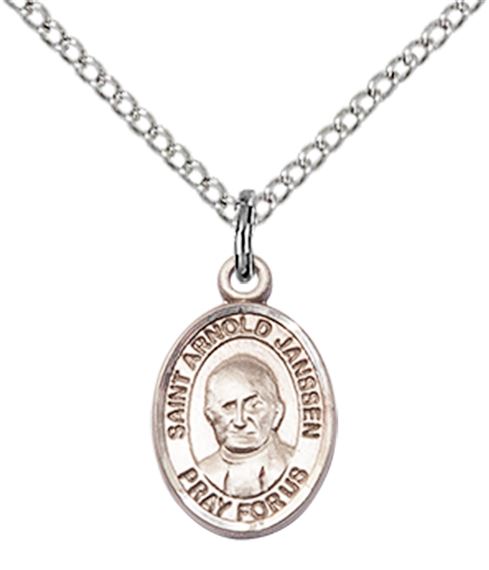 STERLING SILVER ST ARNOLD JANSSEN PENDANT WITH CHAIN - 1/2" x 1/4"