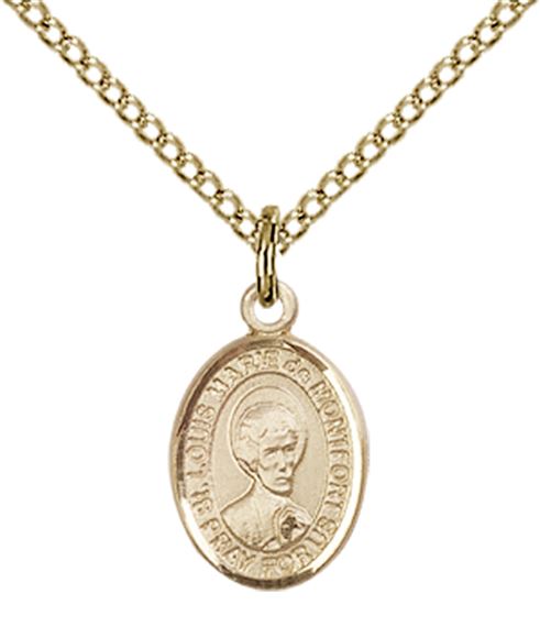 14KT GOLD FILLED ST LOUIS MARIE DE MONTFORT PENDANT WITH CHAIN - 1/2" x 1/4"
