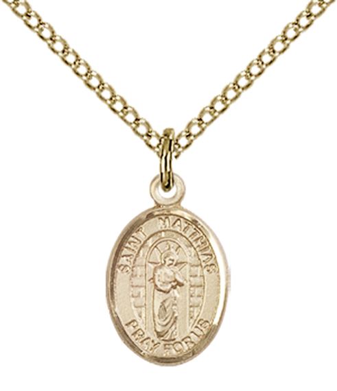 14KT GOLD FILLED ST MATTHIAS THE APOSTLE PENDANT WITH CHAIN - 1/2" x 1/4"