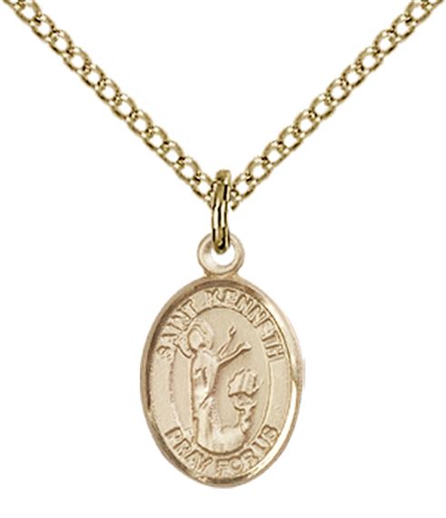 14KT GOLD FILLED ST KENNETH PENDANT WITH CHAIN - 1/2" x 1/4"