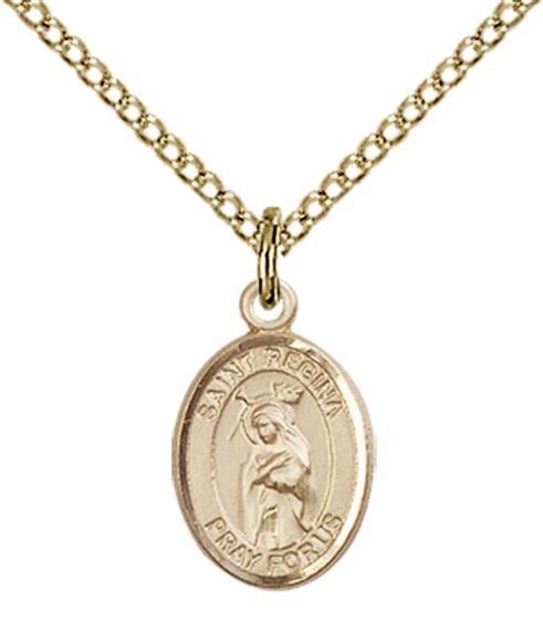 14KT GOLD FILLED ST REGINA PENDANT WITH CHAIN - 1/2" x 1/4"