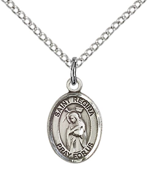 STERLING SILVER ST REGINA PENDANT WITH CHAIN - 1/2" x 1/4"