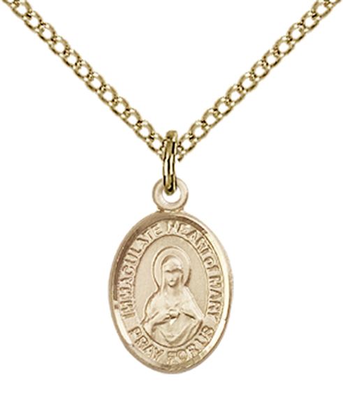 14KT GOLD FILLED IMMACULATE HEART OF MARY PENDANT WITH CHAIN - 1/2" x 1/4"