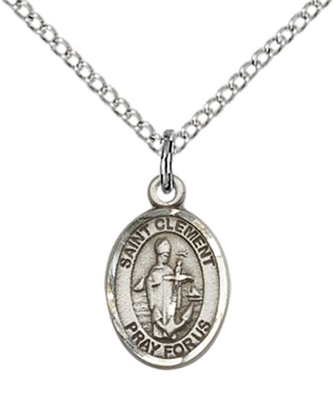 STERLING SILVER ST CLEMENT PENDANT WITH CHAIN - 1/2" x 1/4"