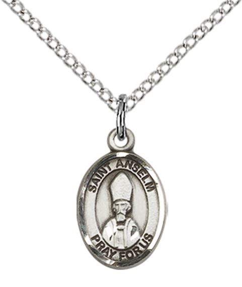 STERLING SILVER ST ANSELM OF CANTERBURY PENDANT WITH CHAIN - 1/2" x 1/4"