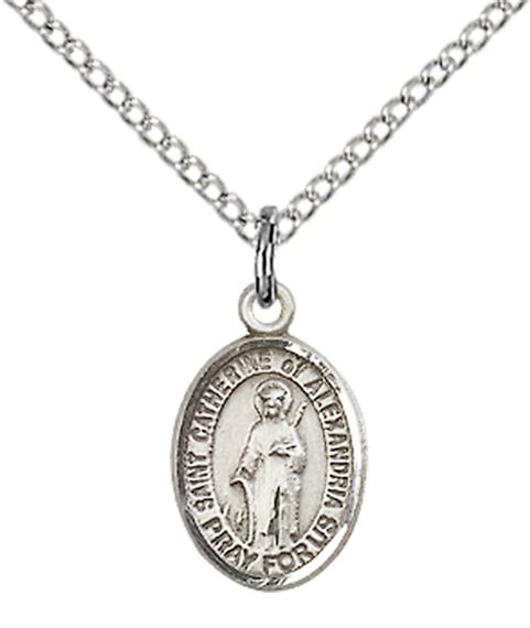 STERLING SILVER ST CATHERINE OF ALEXANDRIA PENDANT WITH CHAIN - 1/2" x 1/4"