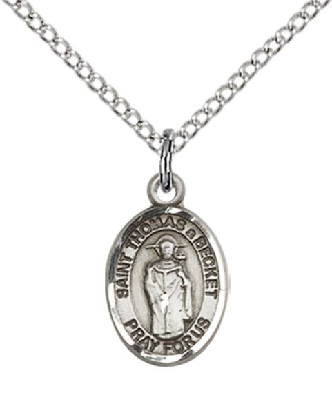 STERLING SILVER ST THOMAS A BECKET PENDANT WITH CHAIN - 1/2" x 1/4"