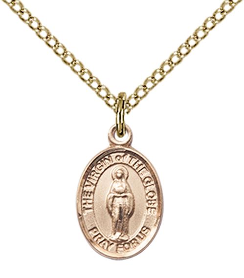 14KT GOLD FILLED VIRGIN OF THE GLOBE PENDANT WITH CHAIN - 1/2" x 1/4"