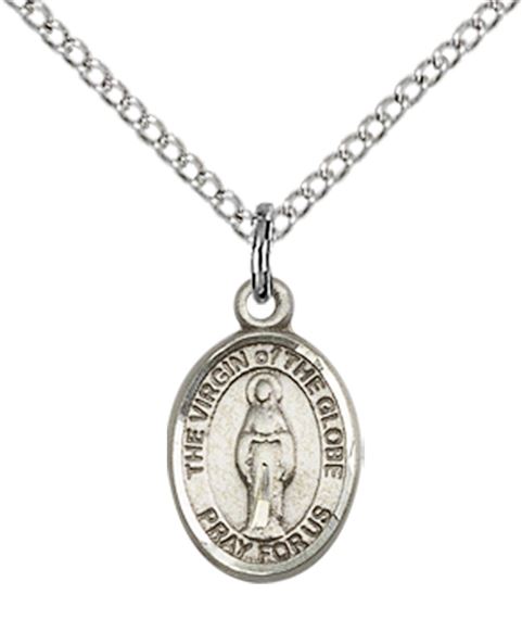 STERLING SILVER VIRGIN OF THE GLOBE PENDANT WITH CHAIN - 1/2" x 1/4"