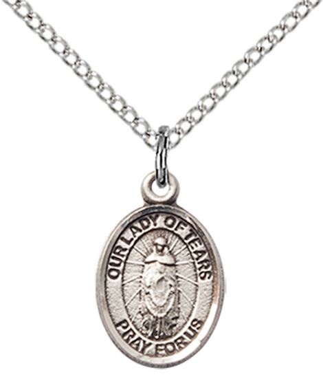 STERLING SILVER OUR LADY OF TEARS PENDANT WITH CHAIN - 1/2" x 1/4"