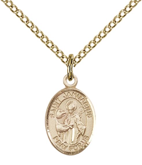 14KT GOLD FILLED ST JANUARIUS PENDANT WITH CHAIN - 1/2" x 1/4"