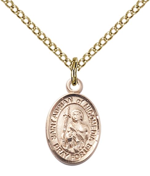 14KT GOLD FILLED ST ADRIAN OF NICOMEDIA PENDANT WITH CHAIN - 1/2" x 1/4"