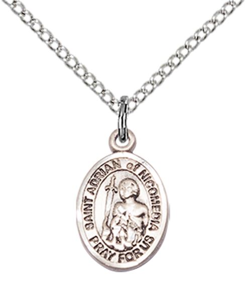 STERLING SILVER ST ADRIAN OF NICOMEDIA PENDANT WITH CHAIN - 1/2" x 1/4"