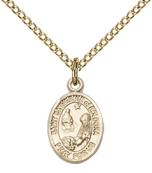 14KT GOLD FILLED ST CATHERINE OF BOLOGNA PENDANT WITH CHAIN - 1/2" x 1/4"