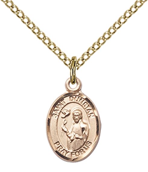 14KT GOLD FILLED ST DUNSTAN PENDANT WITH CHAIN - 1/2" x 1/4"