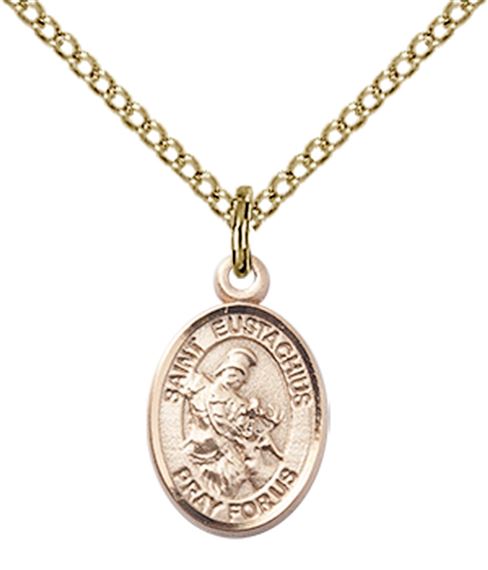 14KT GOLD FILLED ST EUSTACHIUS PENDANT WITH CHAIN - 1/2" x 1/4"