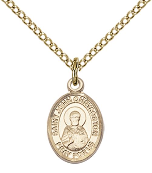 14KT GOLD FILLED ST JOHN CHRYSOSTOM PENDANT WITH CHAIN - 1/2" x 1/4"