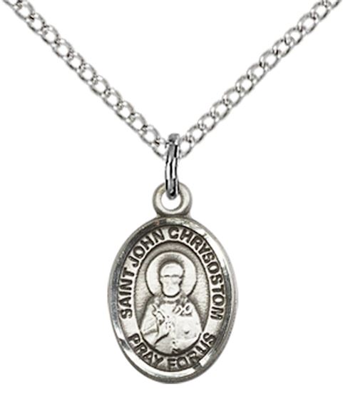 STERLING SILVER ST JOHN CHRYSOSTOM PENDANT WITH CHAIN - 1/2" x 1/4"