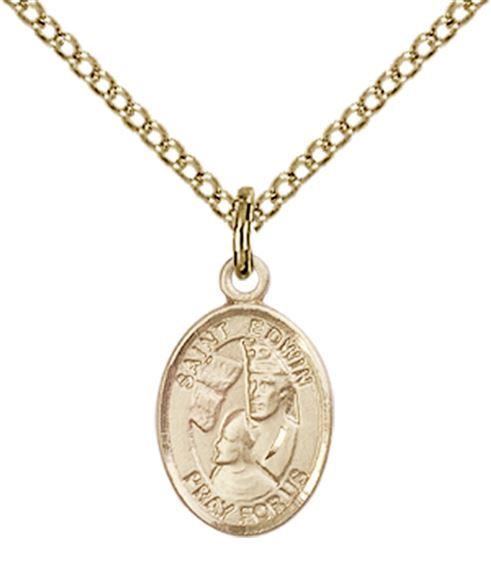 14KT GOLD FILLED ST EDWIN PENDANT WITH CHAIN - 1/2" x 1/4"