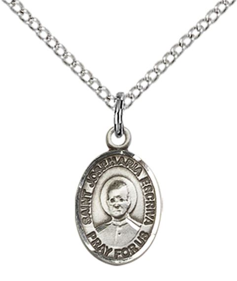 STERLING SILVER ST JOSEMARIA ESCRIVA PENDANT WITH CHAIN - 1/2" x 1/4"