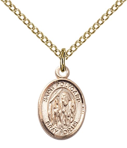 14KT GOLD FILLED ST POLYCARP OF SMYRNA PENDANT WITH CHAIN - 1/2" x 1/4"