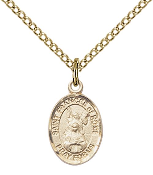 14KT GOLD FILLED ST FRANCES OF ROME PENDANT WITH CHAIN - 1/2" x 1/4"