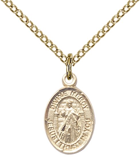 14KT GOLD FILLED DIVINE MERCY PENDANT WITH CHAIN - 1/2" x 1/4"
