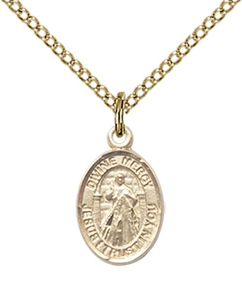 14KT GOLD FILLED DIVINE MERCY PENDANT WITH CHAIN - 1/2" x 1/4"