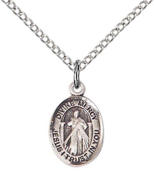 STERLING SILVER DIVINE MERCY PENDANT WITH CHAIN - 1/2" x 1/4"