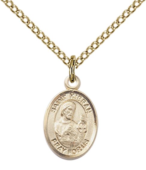 14KT GOLD FILLED ST KIERAN PENDANT WITH CHAIN - 1/2" x 1/4"