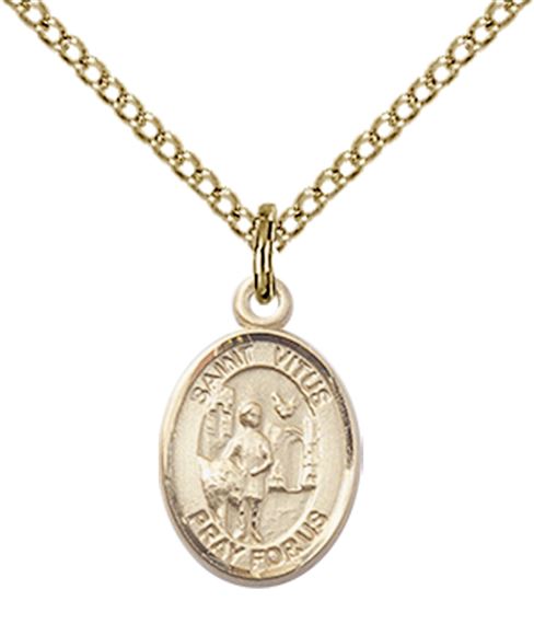 14KT GOLD FILLED ST VITUS PENDANT WITH CHAIN - 1/2" x 1/4"