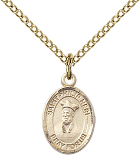 14KT GOLD FILLED ST PHILIP NERI PENDANT WITH CHAIN - 1/2" x 1/4"