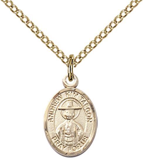 14KT GOLD FILLED ST ANDREW KIM TAEGON PENDANT WITH CHAIN - 1/2" x 1/4"