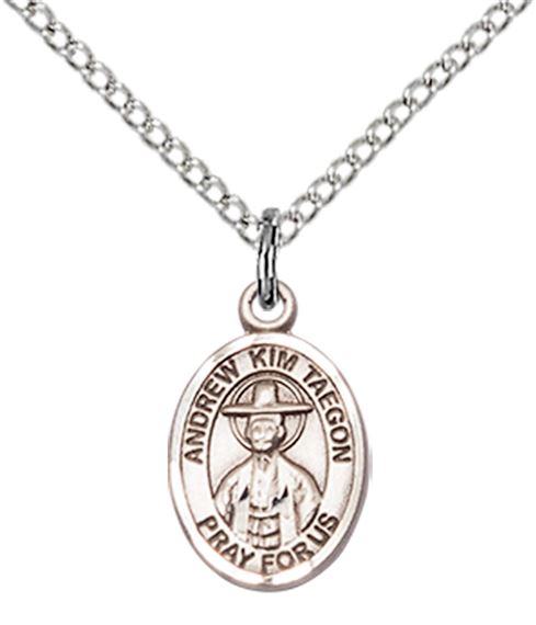 STERLING SILVER ST ANDREW KIM TAEGON PENDANT WITH CHAIN - 1/2" x 1/4"