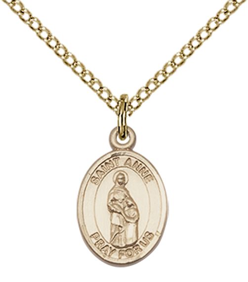 14KT GOLD FILLED ST ANNE PENDANT WITH CHAIN - 1/2" x 1/4"