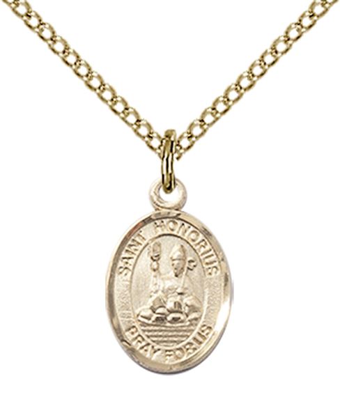 14KT GOLD FILLED ST HONORIUS PENDANT WITH CHAIN - 1/2" x 1/4"