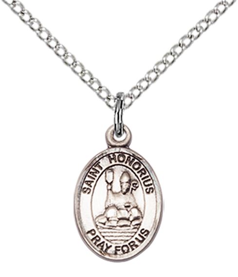 STERLING SILVER ST HONORIUS PENDANT WITH CHAIN - 1/2" x 1/4"