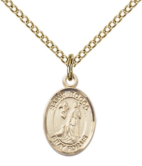 14KT GOLD FILLED ST ROCCO PENDANT WITH CHAIN - 1/2" x 1/4"