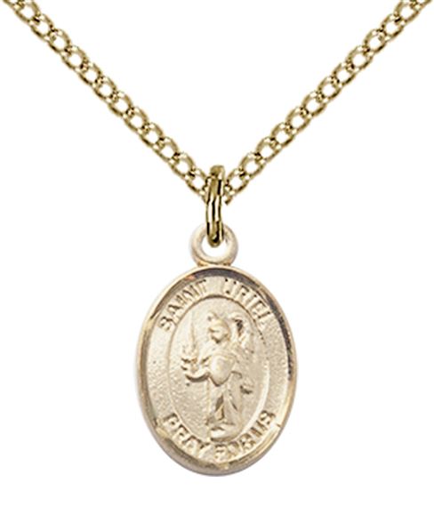 14KT GOLD FILLED ST URIEL THE ARCHANGEL PENDANT WITH CHAIN - 1/2" x 1/4"
