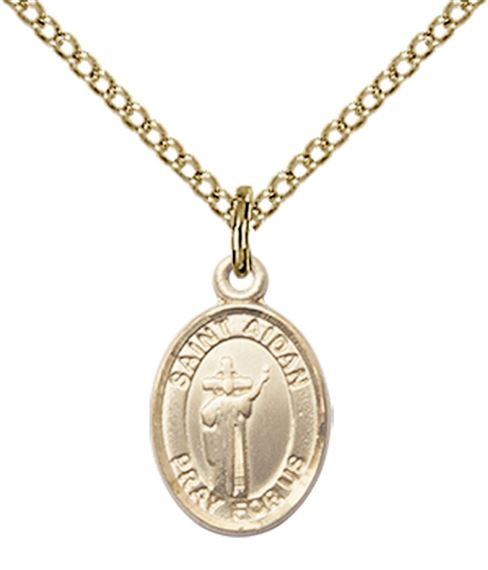 14KT GOLD FILLED ST AIDAN OF LINDESFARNE PENDANT WITH CHAIN - 1/2" x 1/4"