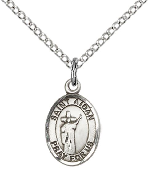 STERLING SILVER ST AIDAN OF LINDESFARNE PENDANT WITH CHAIN - 1/2" x 1/4"