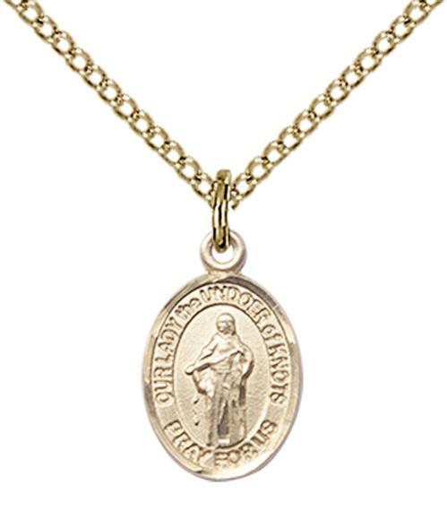 14KT GOLD FILLED OUR LADY OF KNOTS PENDANT WITH CHAIN - 1/2" x 1/4"