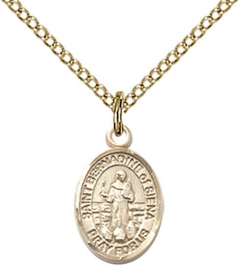 14KT GOLD FILLED ST BERNADINE OF SIENNA PENDANT WITH CHAIN - 1/2" x 1/4"