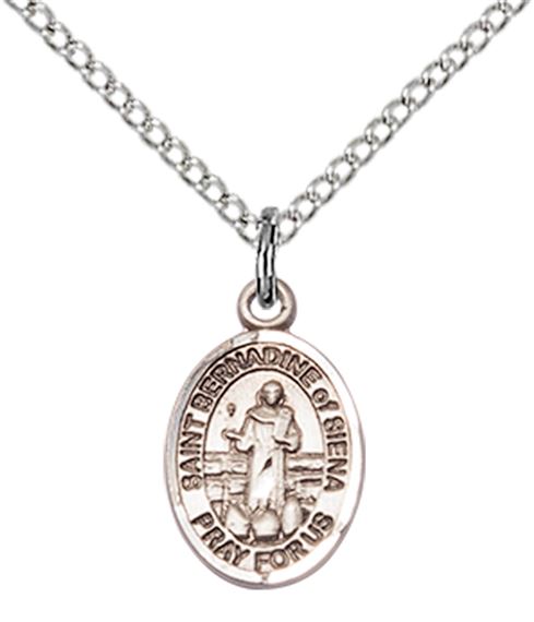 STERLING SILVER ST BERNADINE OF SIENNA PENDANT WITH CHAIN - 1/2" x 1/4"