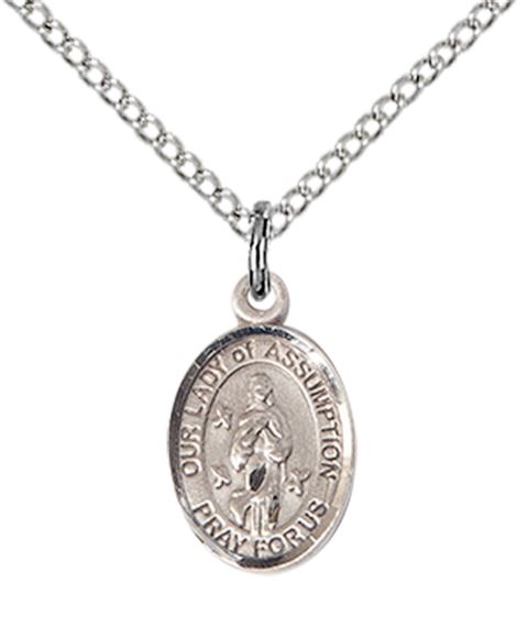 STERLING SILVER OUR LADY OF ASSUMPTION PENDANT WITH CHAIN - 1/2" x 1/4"