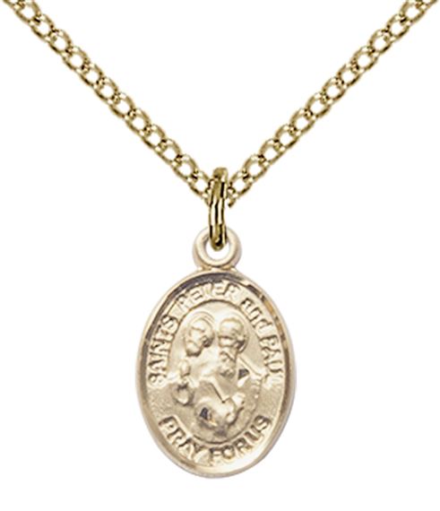 14KT GOLD FILLED ST PETER ST PAUL PENDANT WITH CHAIN - 1/2" x 1/4"