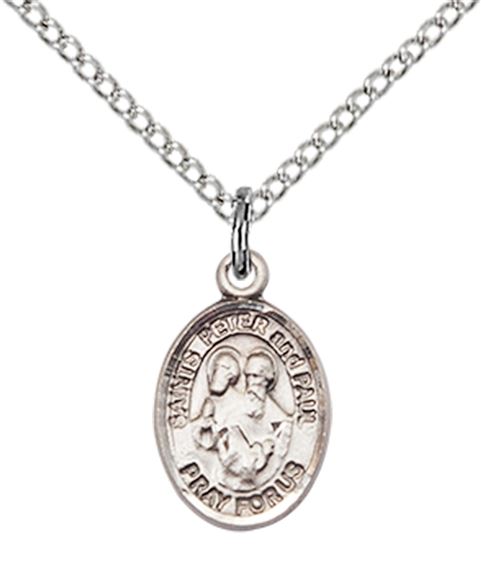 STERLING SILVER ST PETER ST PAUL PENDANT WITH CHAIN - 1/2" x 1/4"